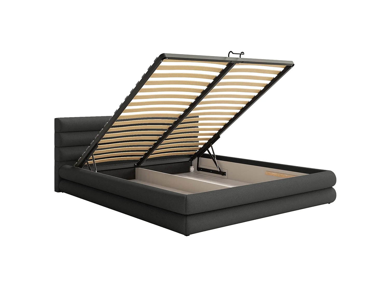 Lit coffre - 180x200 cm - en tissu chenille graphite - ALEGRE
