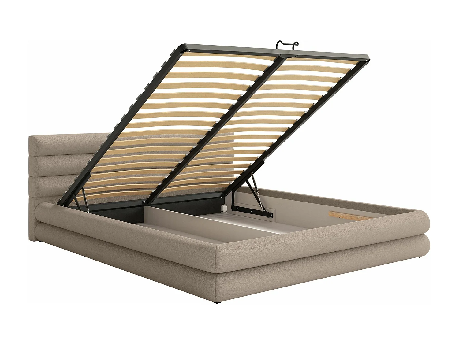 Lit coffre - 180x200 cm - en tissu chenille beige - ALEGRE