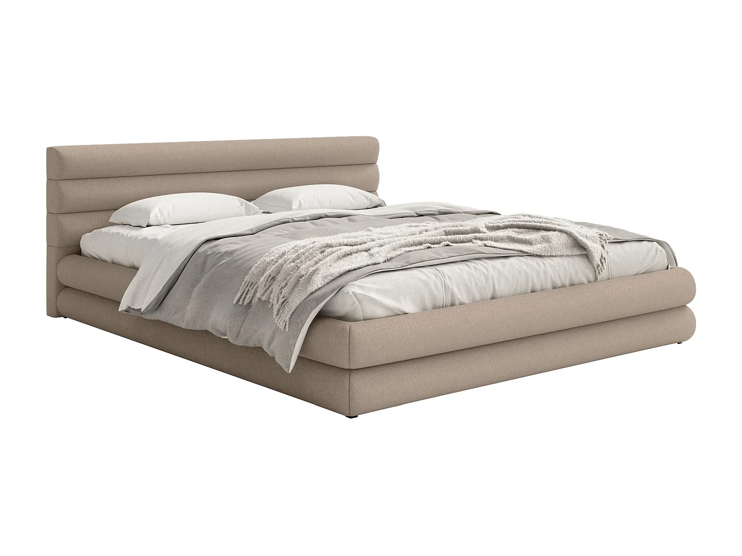 Lit coffre - 180x200 cm - en tissu chenille beige - ALEGRE