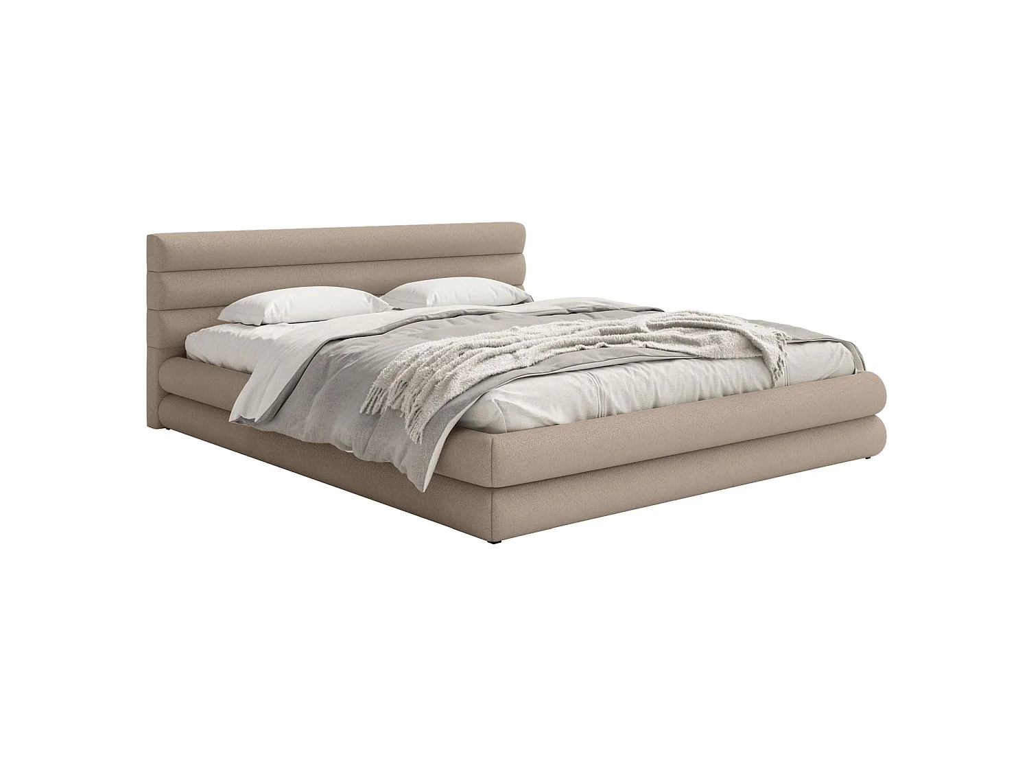 Opbergbed - 180x200 cm - in beige chenillestof - ALEGRE