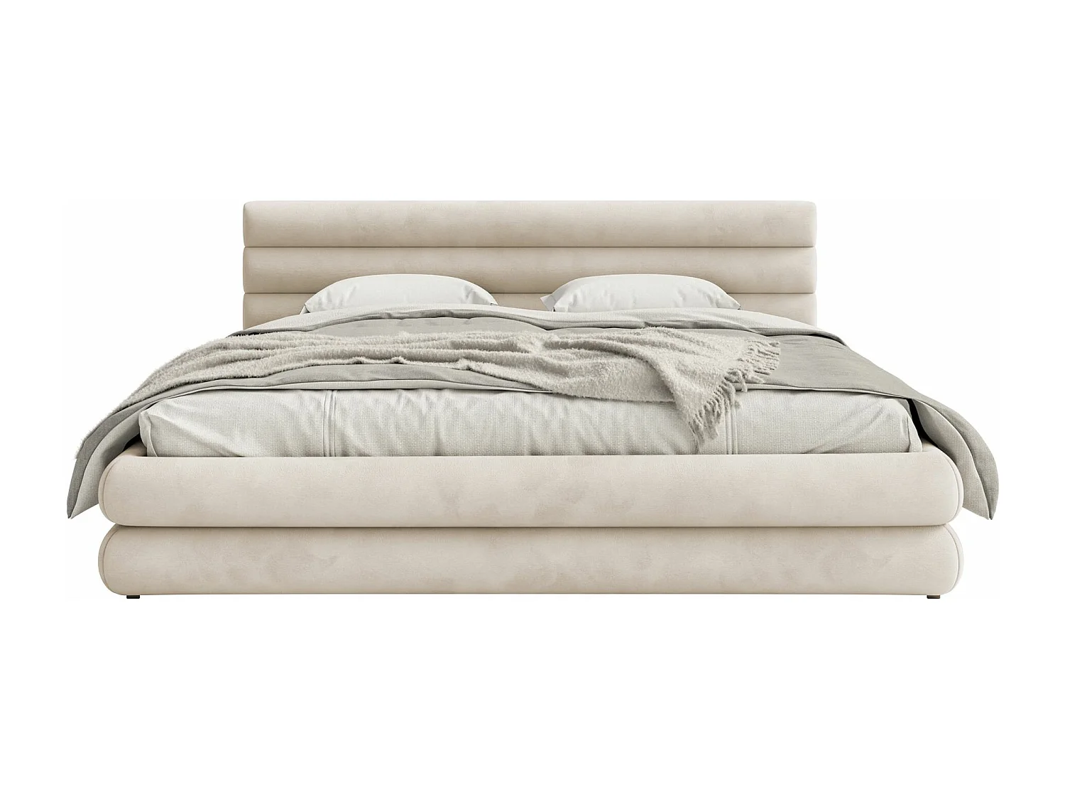 Opbergbed - 160x200 cm - in waterafstotend grijsbeige fluweel - ALEGRE