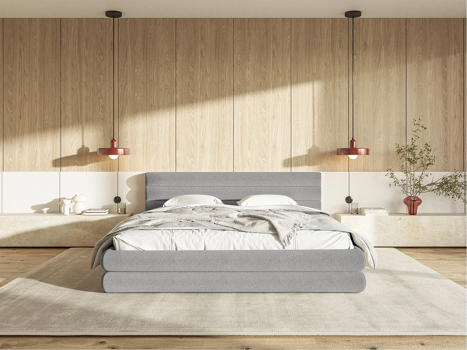 Opbergbed - 160x200 cm - in lichtgrijze chenillestof - ALEGRE