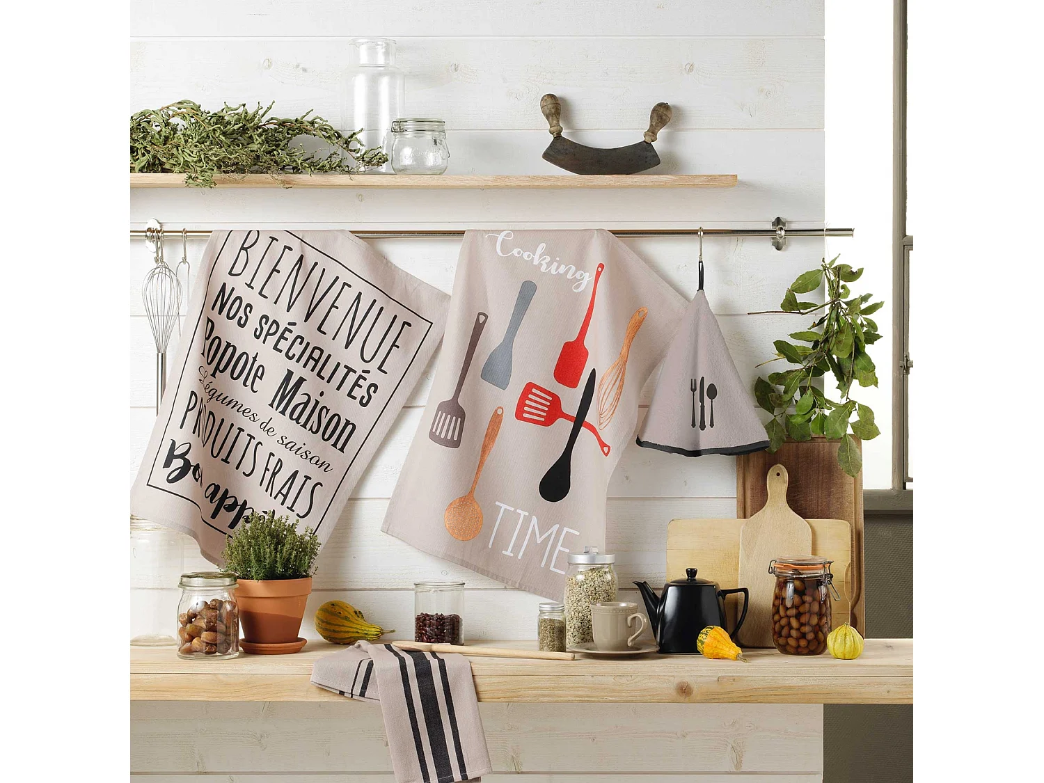 Torchon en Coton Tissé "Comptoir" 50x70cm Gris