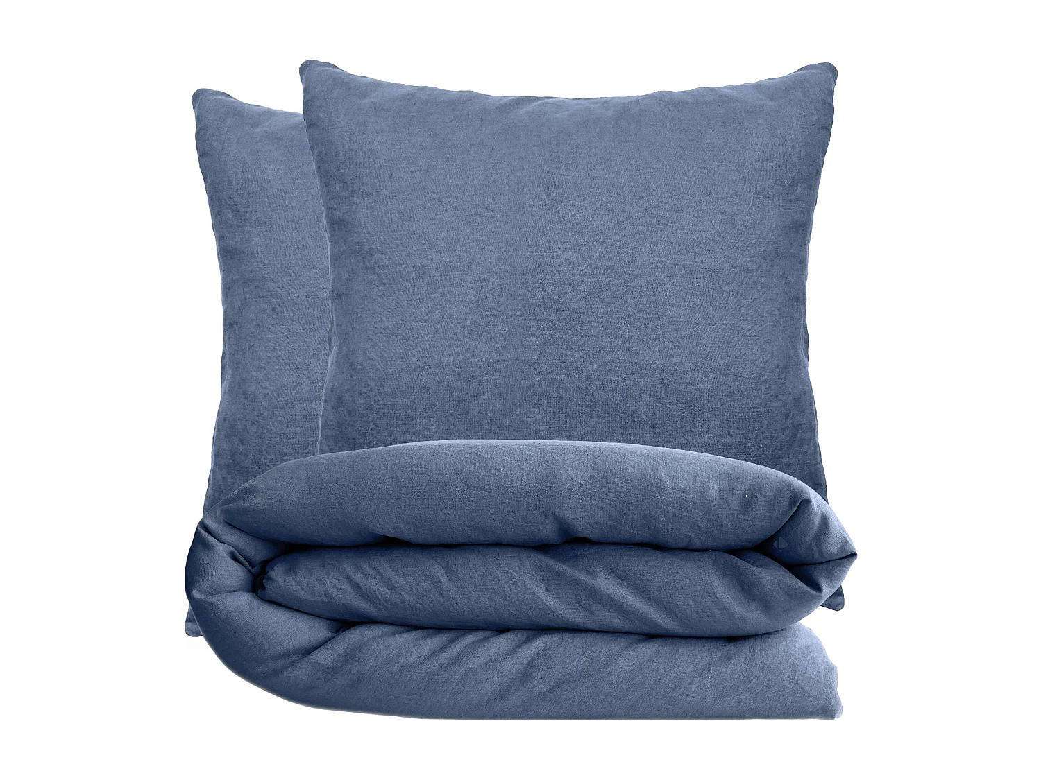 Parure de lit 140x200 cm et 65x65 cm coton lavé PALACE bleu indigo 2 pièces