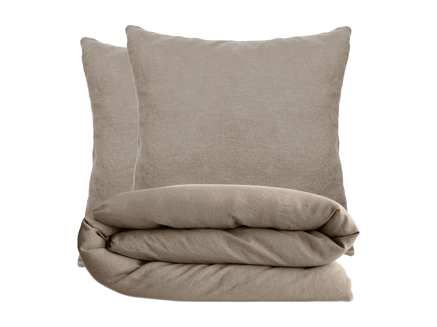 Parure de lit 240x220 cm et 65x65 cm coton lavé PALACE marron camel 3 pièces