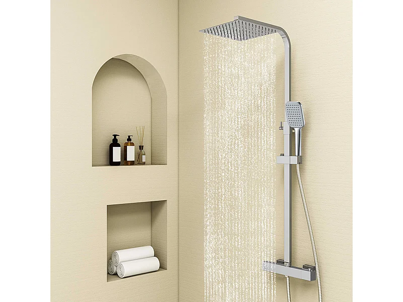 Colonna doccia con miscelatore termostatico, siffione doccia quadrato 25x25cm acciaio inox, cromato