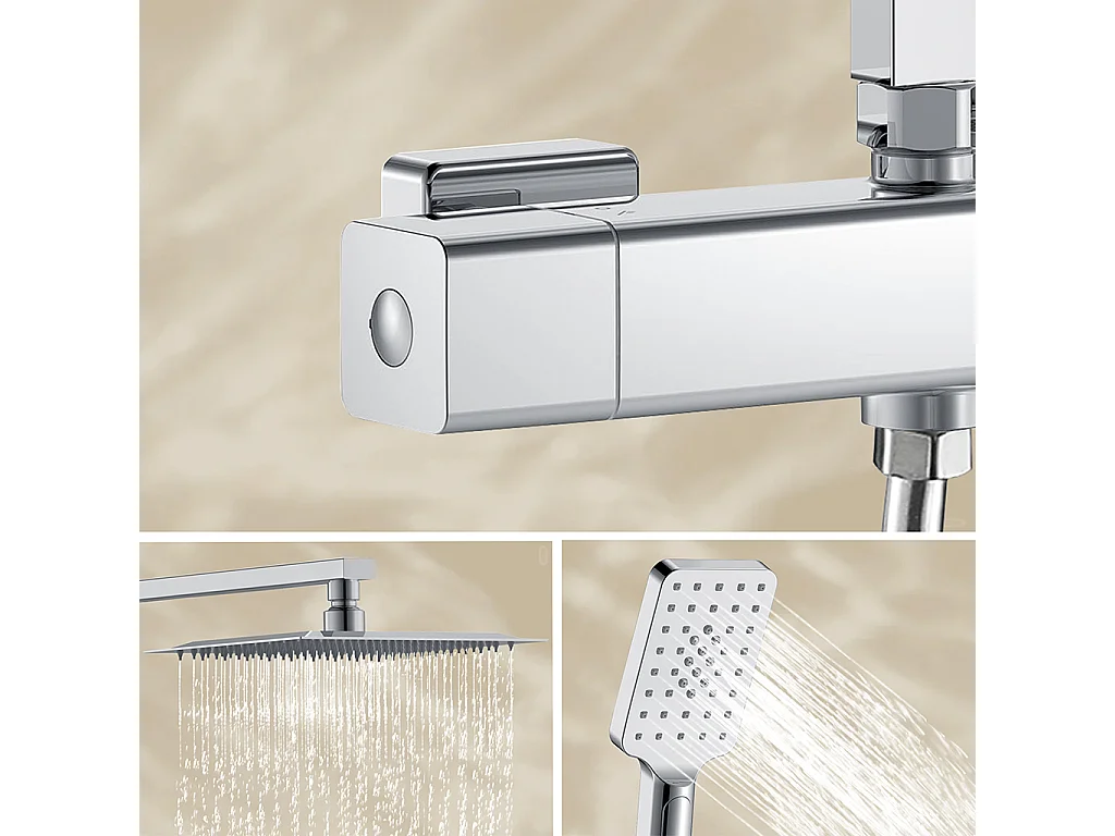 Colonna doccia con miscelatore termostatico, siffione doccia quadrato 25x25cm acciaio inox, cromato