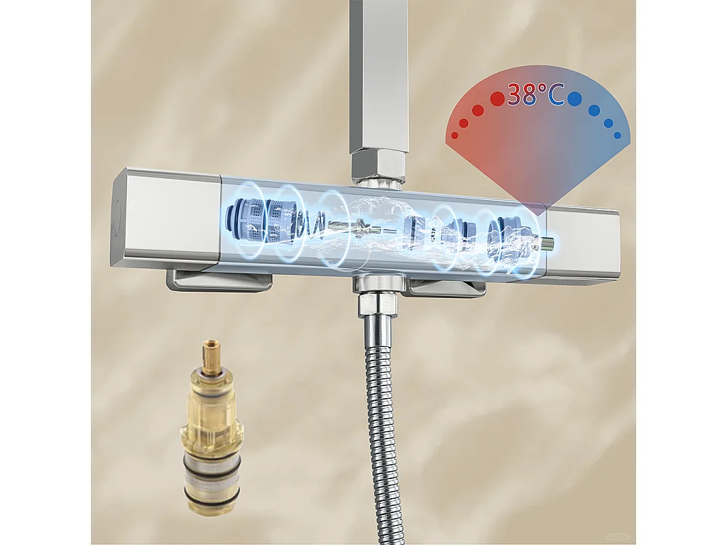 Colonna doccia con miscelatore termostatico, siffione doccia quadrato 25x25cm acciaio inox, cromato