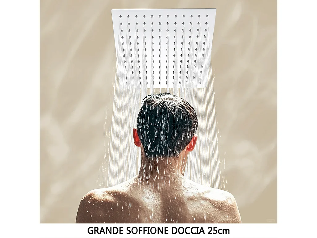 Colonna doccia con miscelatore termostatico, siffione doccia quadrato 25x25cm acciaio inox, cromato