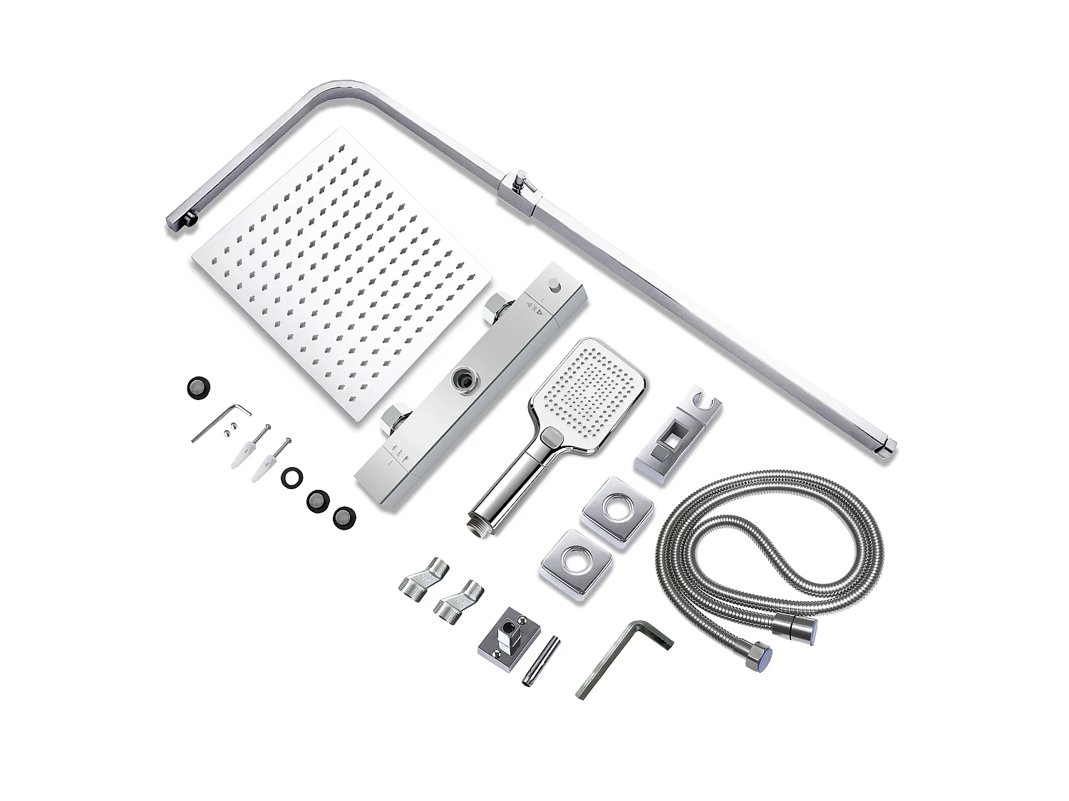 Colonna doccia con miscelatore termostatico, soffione doccia quadrato 30x30cm acciaio inox, cromato
