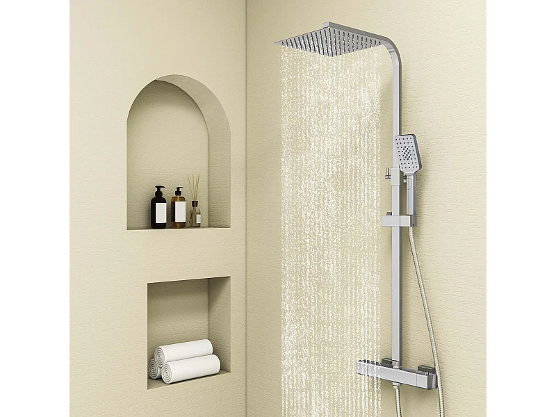 Colonna doccia con miscelatore termostatico, siffione doccia quadrato 25x25cm acciaio inox, cromato