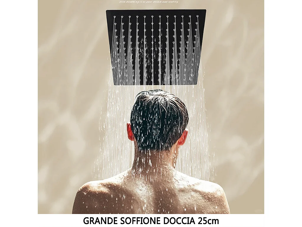 Colonna doccia con miscelatore termostatico, siffione doccia quadrato 25x25cm acciaio inox, nero