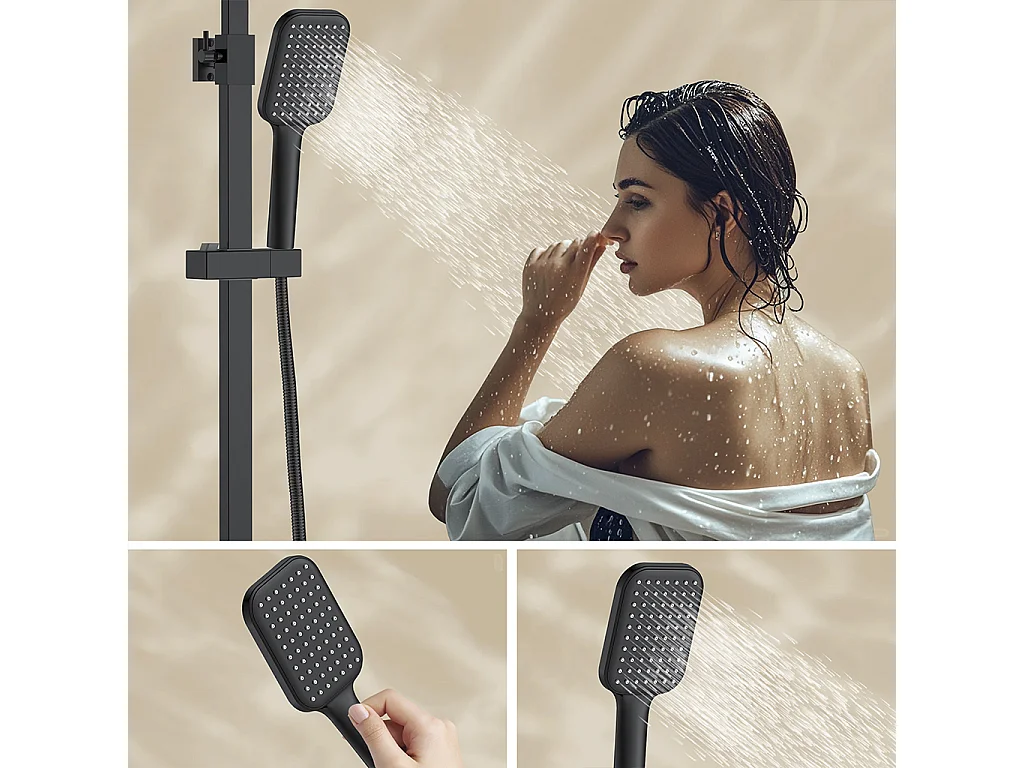 Colonna doccia con miscelatore termostatico, siffione doccia quadrato 25x25cm acciaio inox, nero