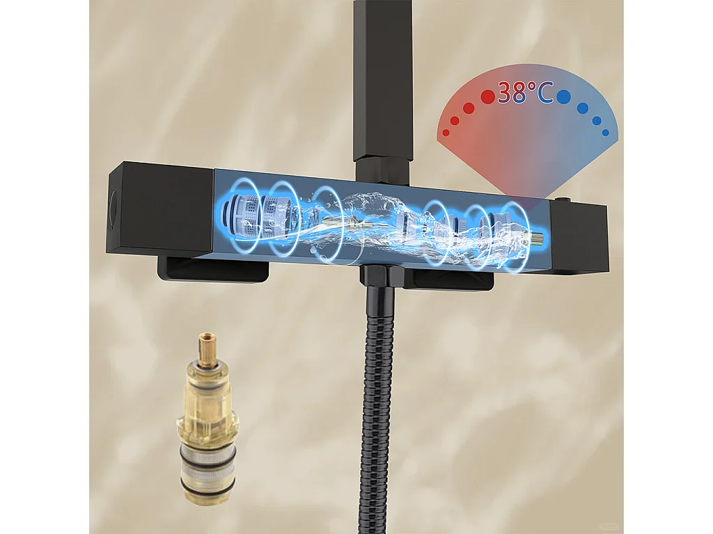 Colonna doccia con miscelatore termostatico, siffione doccia quadrato 25x25cm acciaio inox, nero