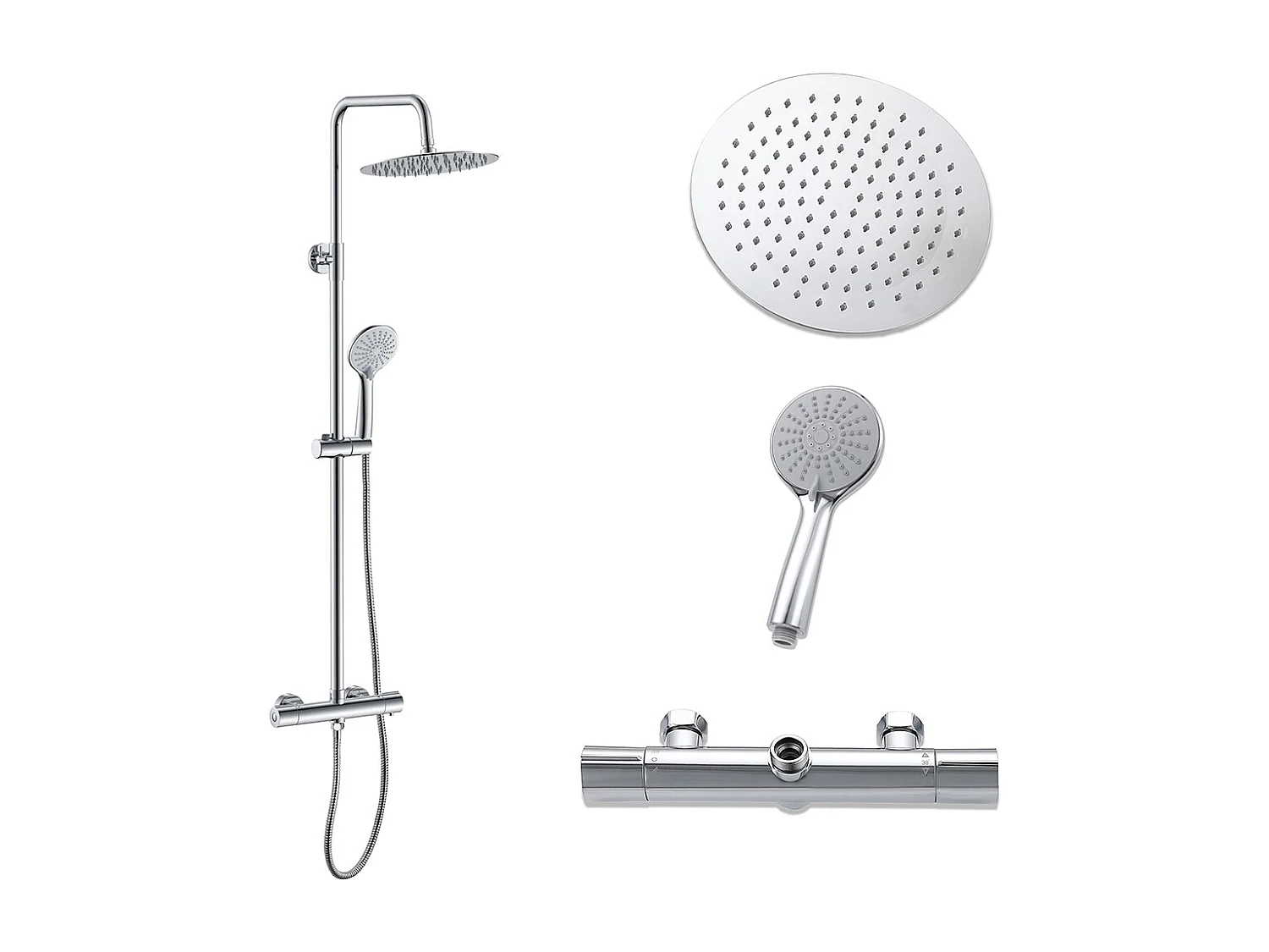 Colonna doccia con miscelatore termostatico, siffione doccia rotondo 25x25cm acciaio inox, cromato