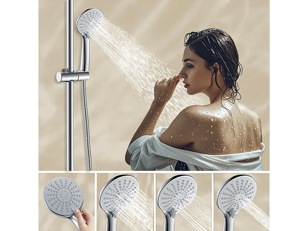 Colonna doccia con miscelatore termostatico, siffione doccia rotondo 25x25cm acciaio inox, cromato