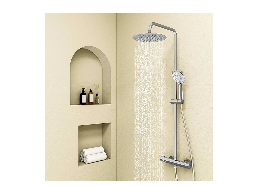Colonna doccia con miscelatore termostatico, siffione doccia rotondo 25x25cm acciaio inox, cromato