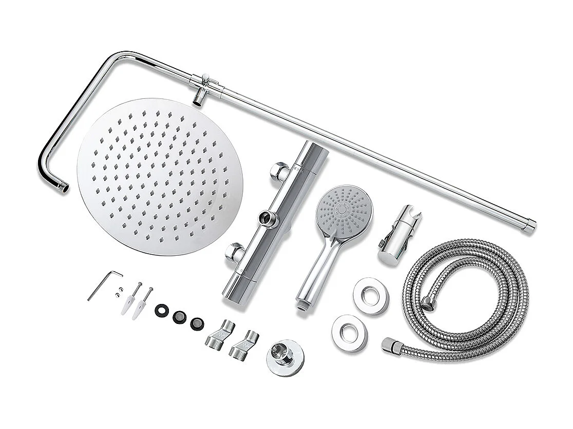 Colonna doccia con miscelatore termostatico, siffione doccia rotondo 25x25cm acciaio inox, cromato