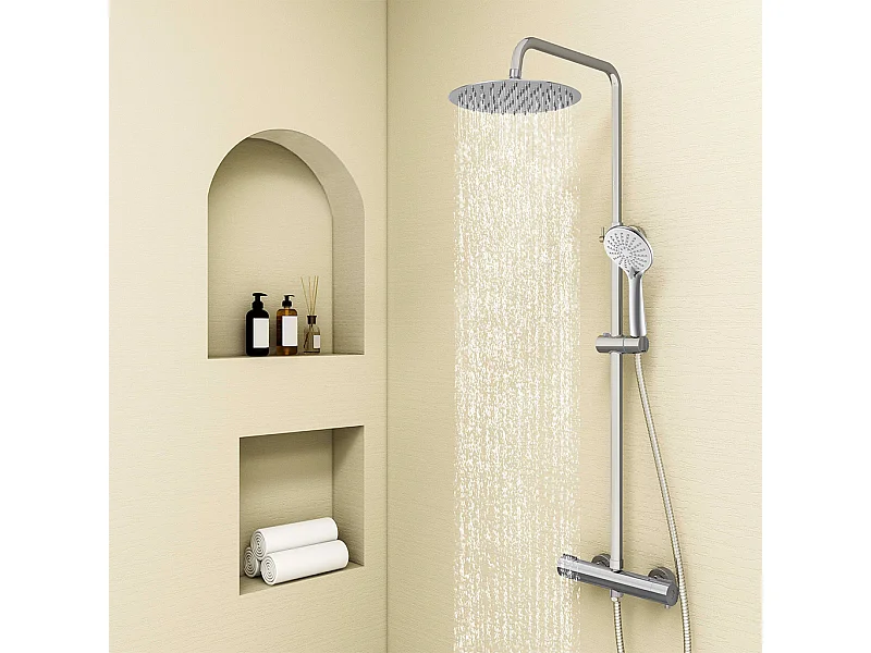 Colonna doccia con miscelatore termostatico, siffione doccia rotondo 25x25cm acciaio inox, cromato