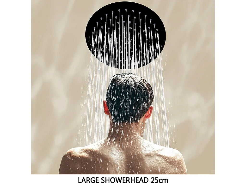 Colonna doccia con miscelatore termostatico, siffione doccia rotondo 25x25cm acciaio inox, nero