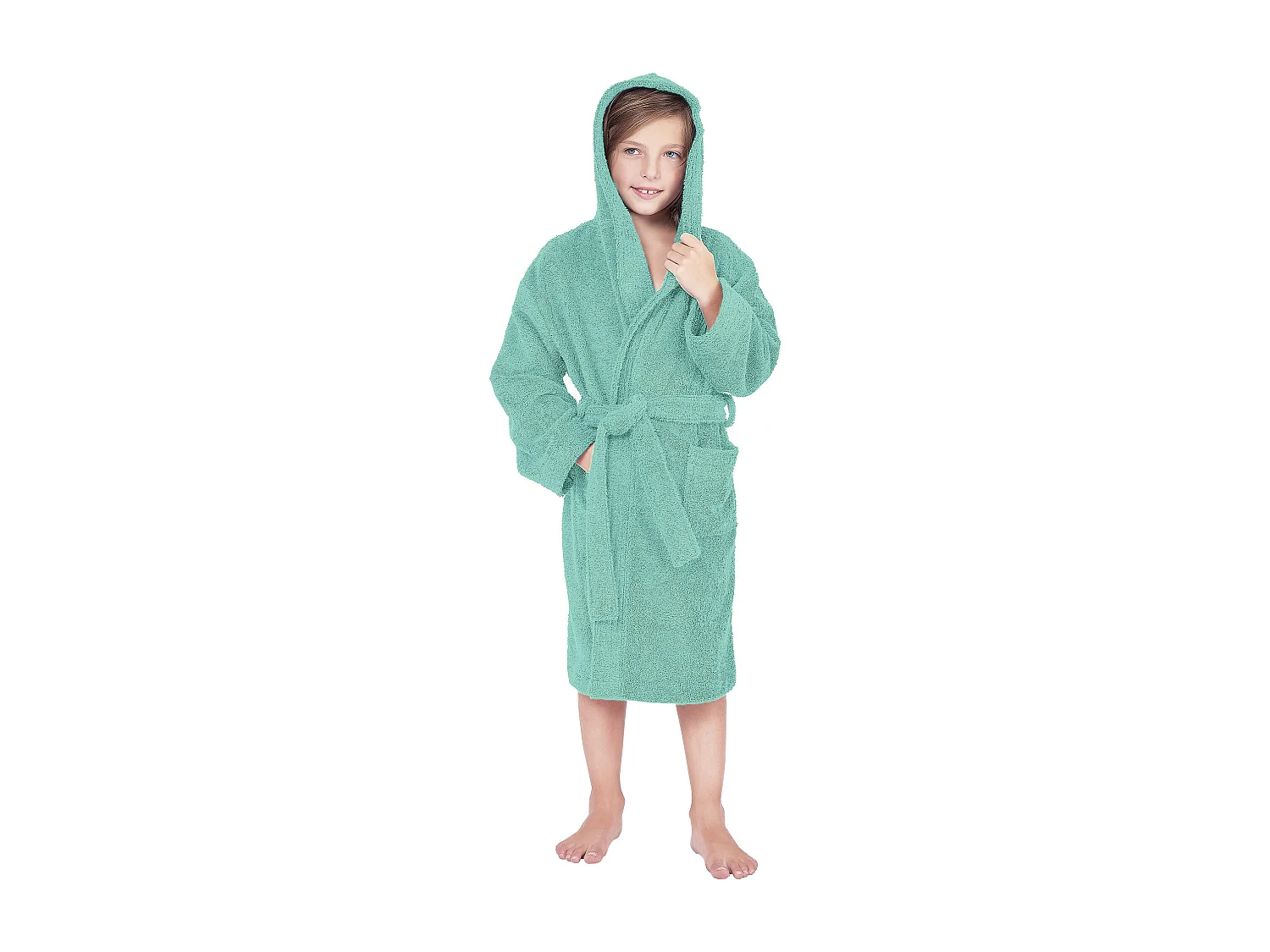 Peignoir à capuche enfant COOL coton 8 ANS velours vert Aguaverde