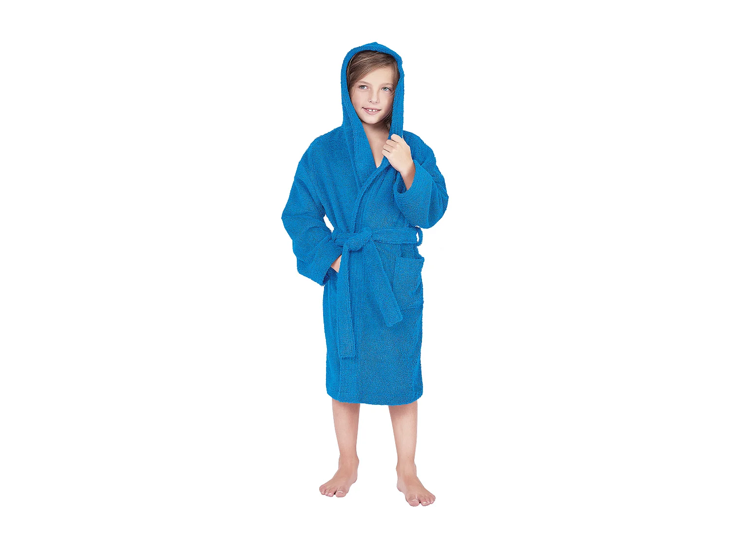 Peignoir à capuche enfant COOL coton 8 ANS velours bleu Turquoise