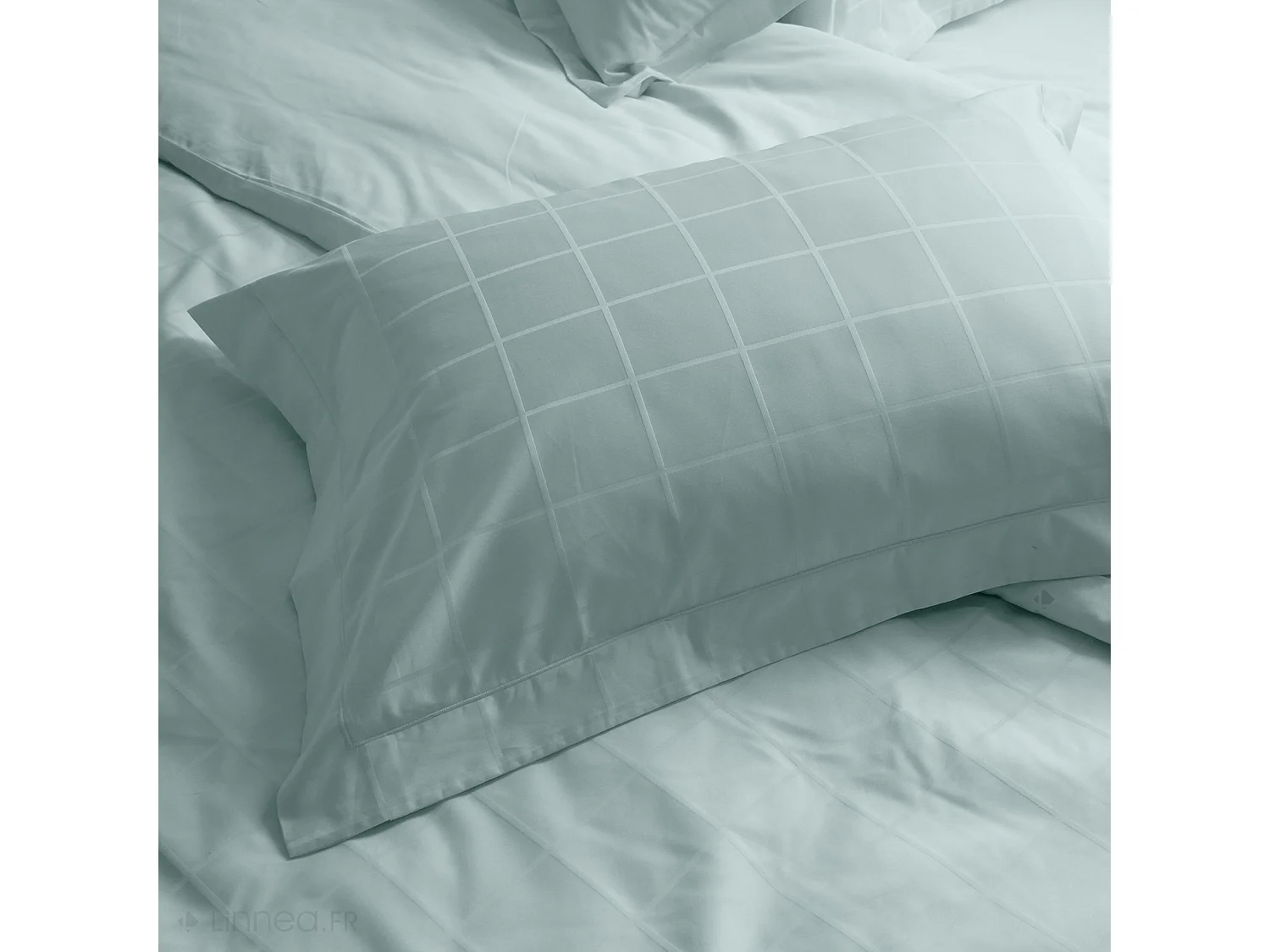 Taie d'oreiller 50x70 cm satin CONCERTO carreaux vert Lichen