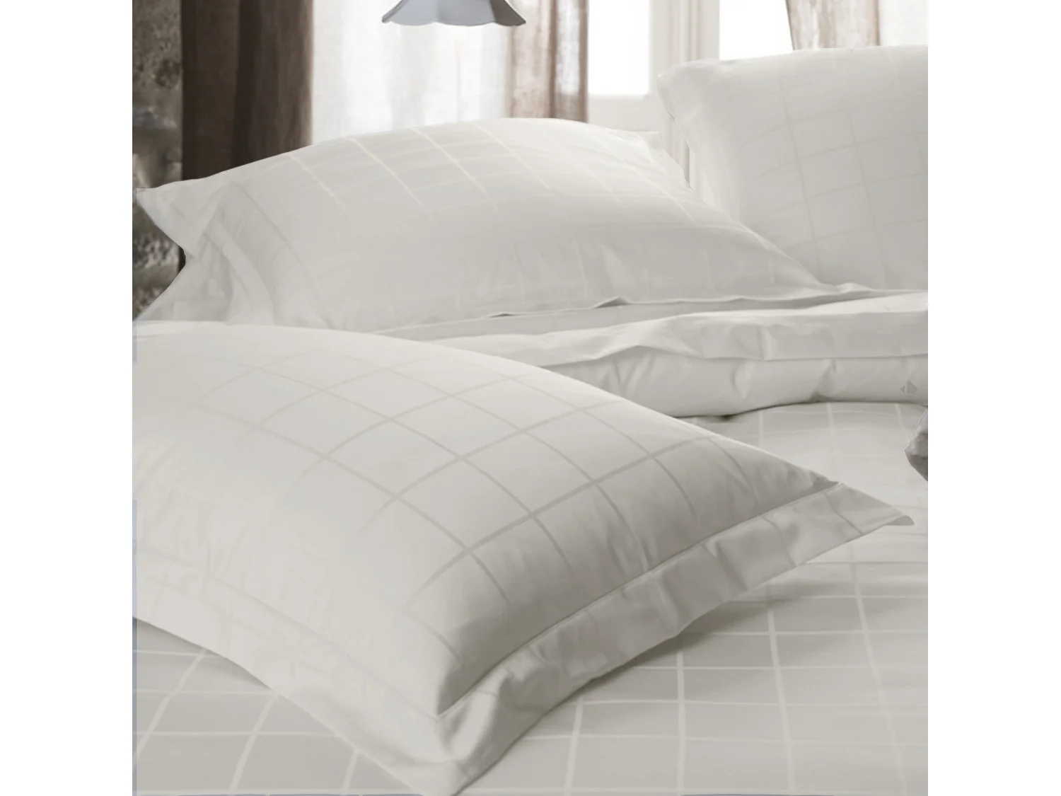 Taie d'oreiller 50x70 cm satin CONCERTO carreaux beige Craie