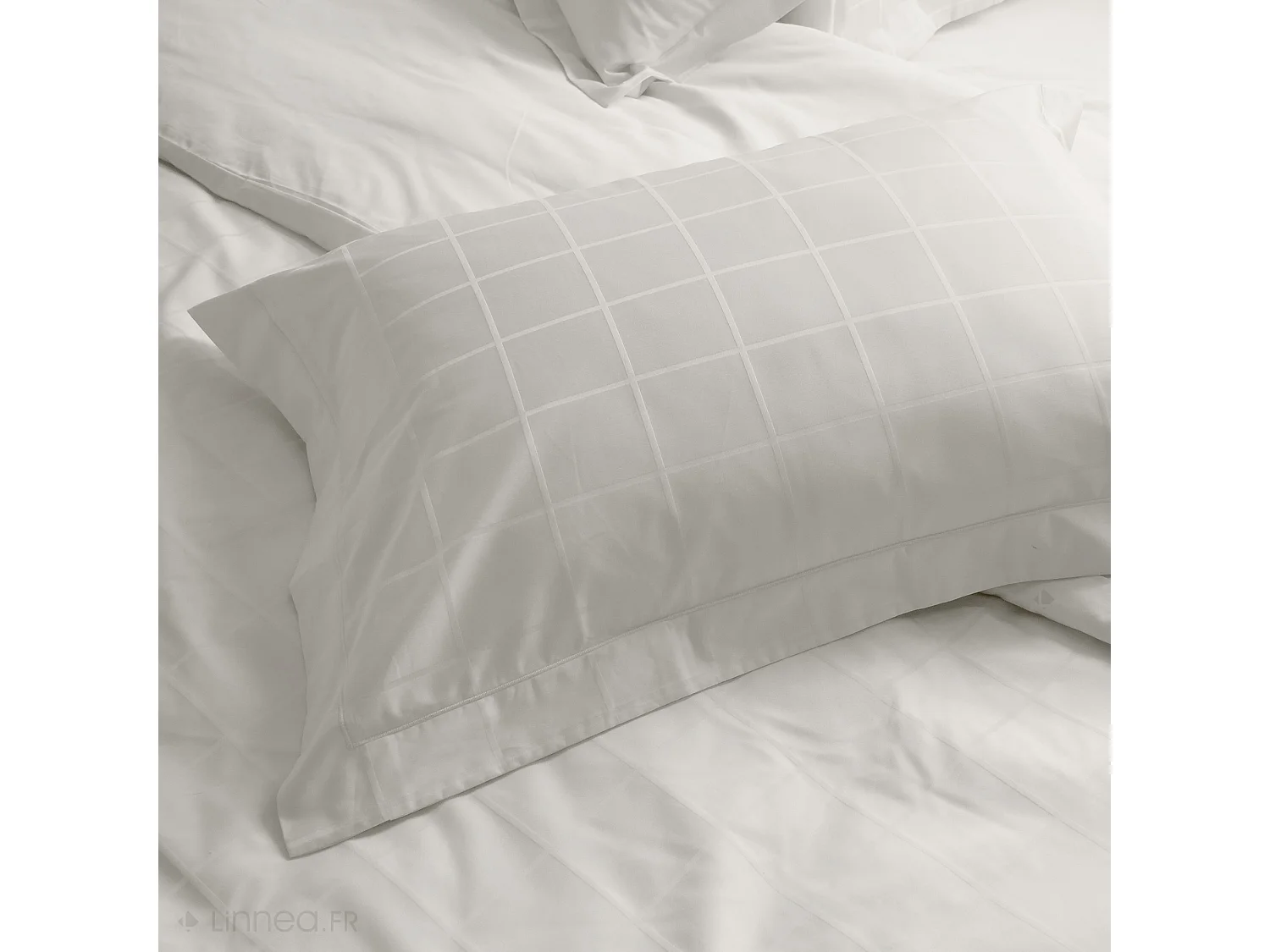 Taie d'oreiller 50x70 cm satin CONCERTO carreaux beige Craie