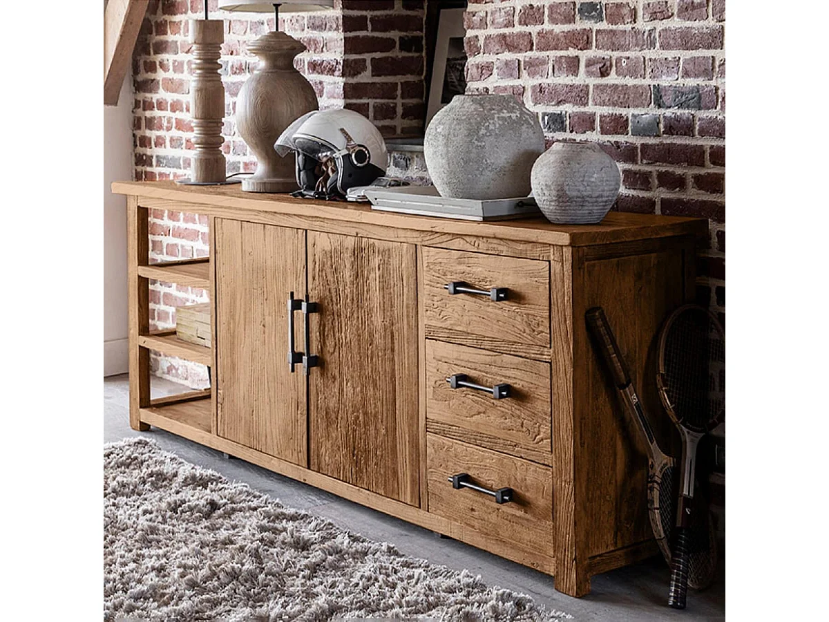 Buffet bas 2 portes 3 tiroirs Bois Marron - Transition Interior's