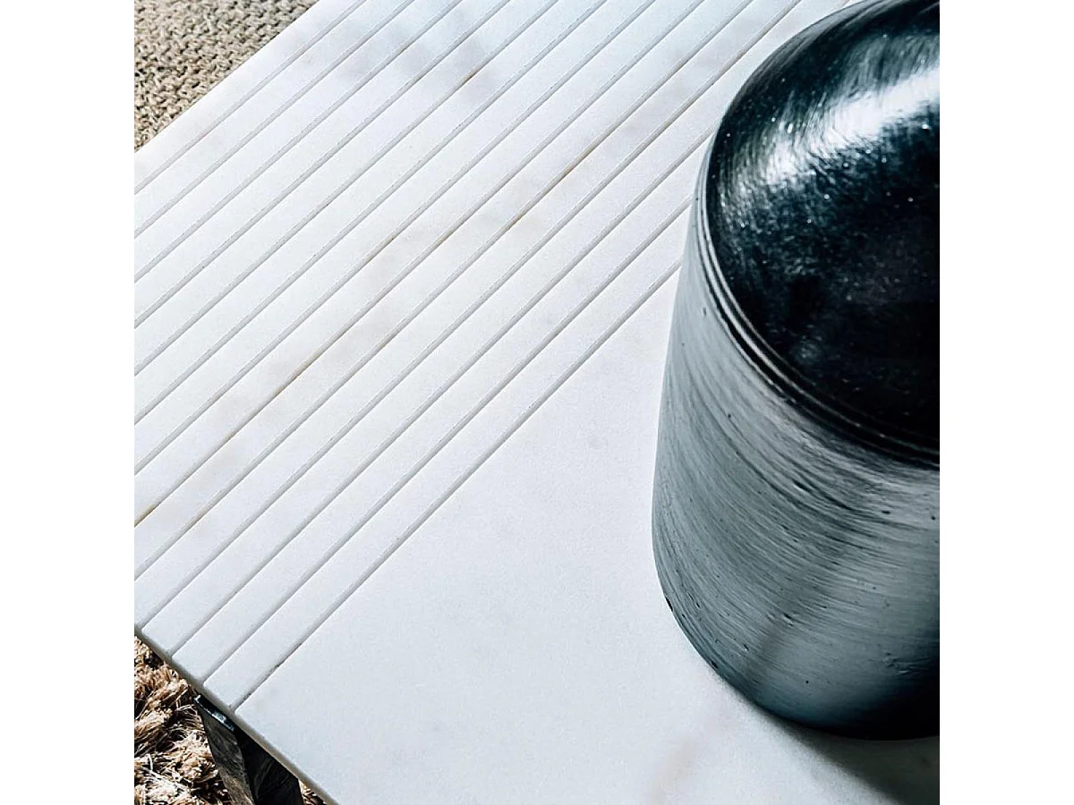 Bout de canapé rectangulaire plateau marbre Marbre Blanc - Minéral Interior's