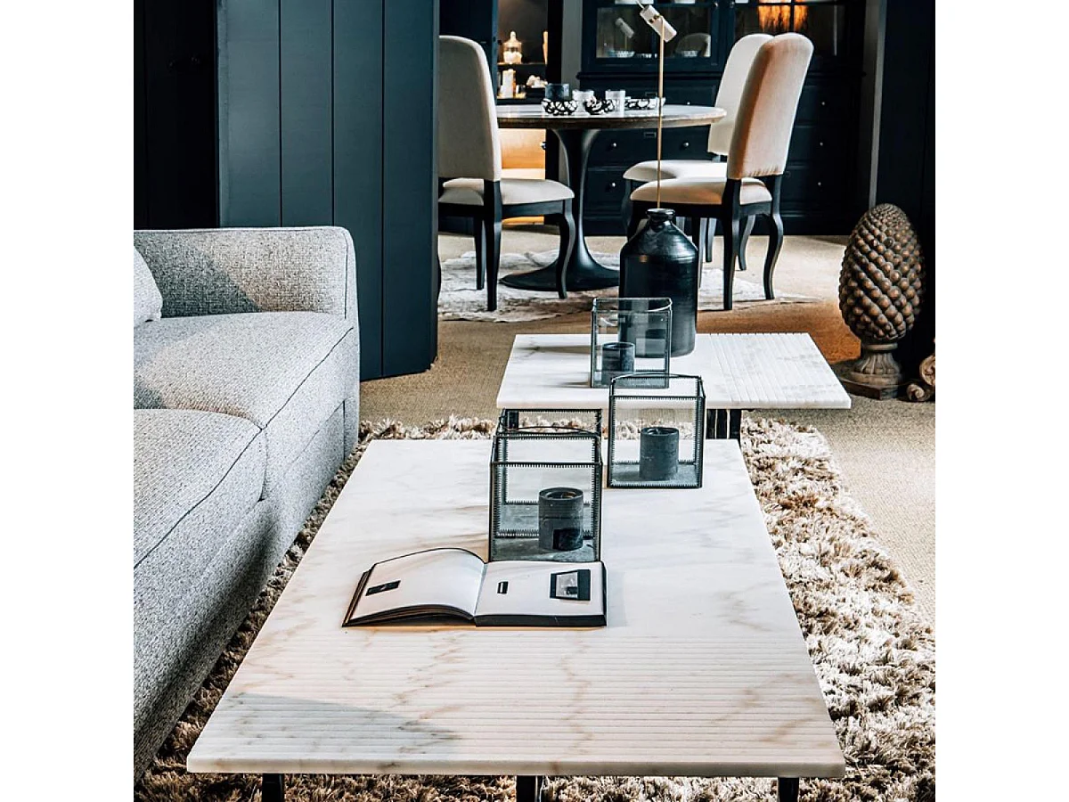 Bout de canapé rectangulaire plateau marbre Marbre Blanc - Minéral Interior's