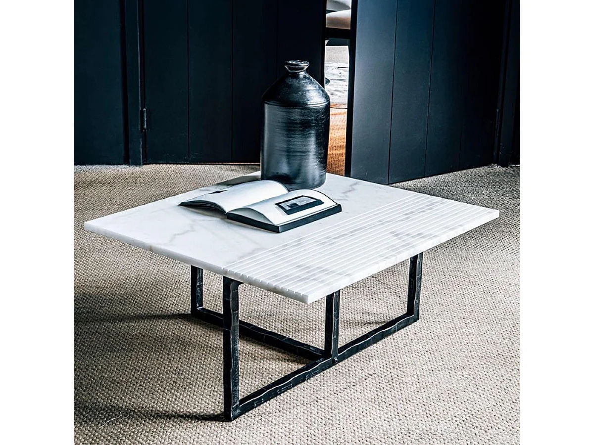 Bout de canapé rectangulaire plateau marbre Marbre Blanc - Minéral Interior's