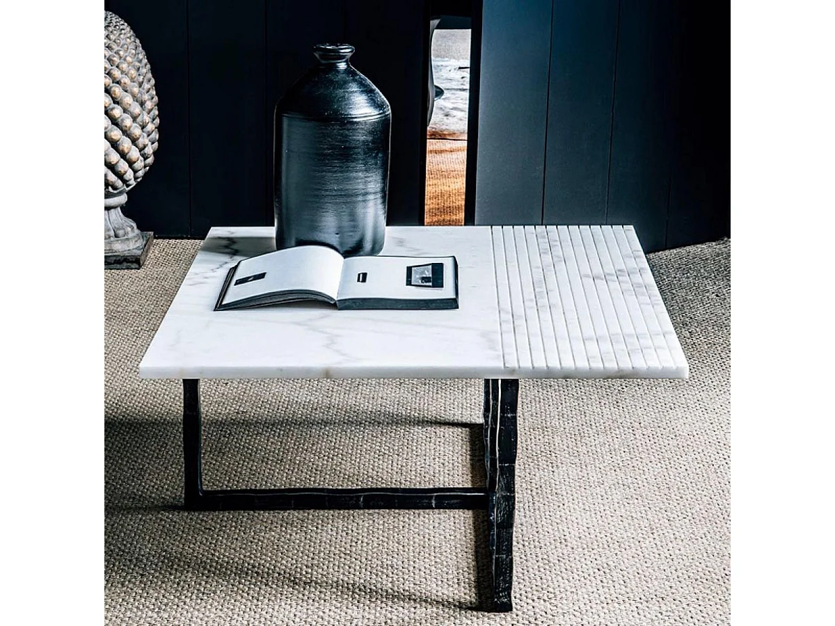 Bout de canapé rectangulaire plateau marbre Marbre Blanc - Minéral Interior's