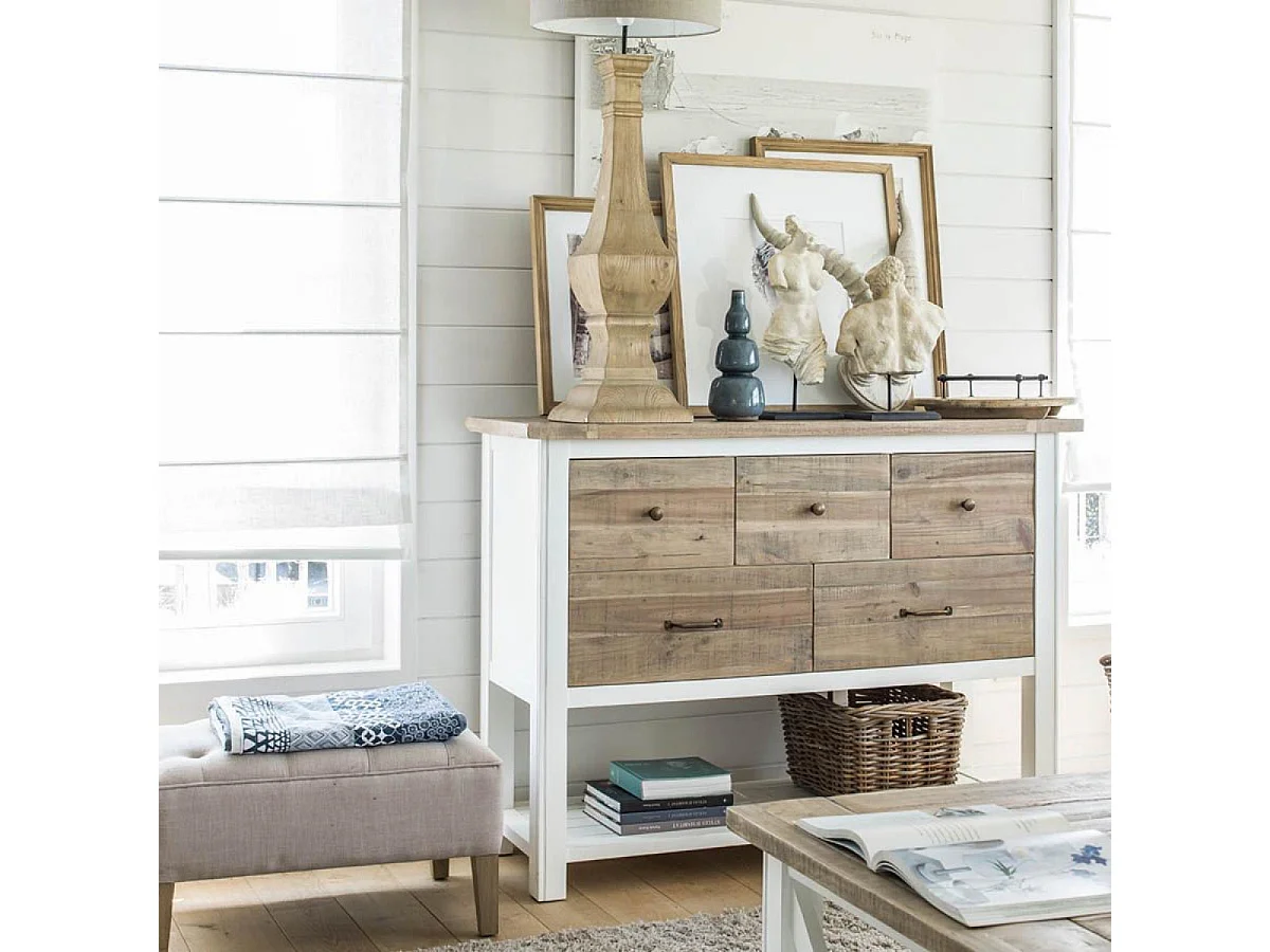 Commode 5 tiroirs Bois Blanc - Rivages Interior's