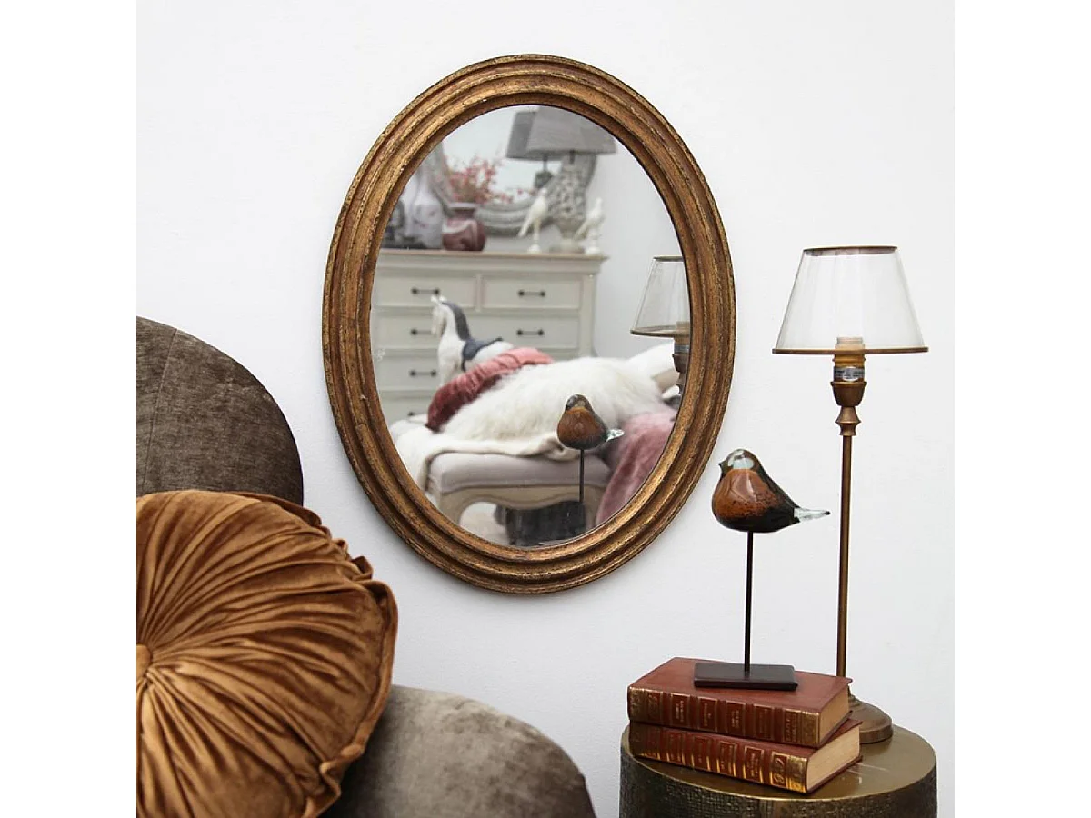 Miroir ovale doré MDF Or - Basique Interior's