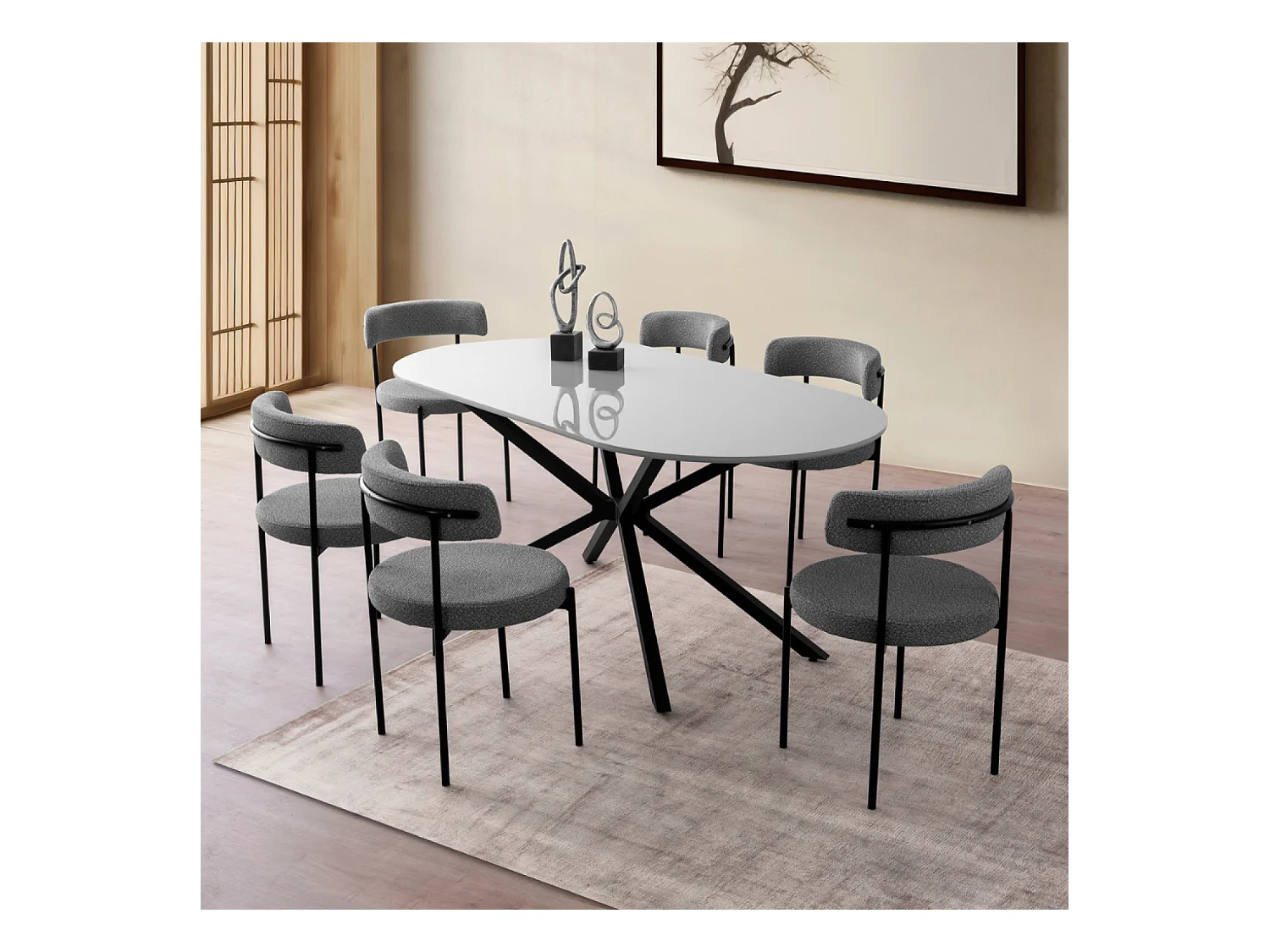 Table à manger 6 personnes gris et noir 180 cm KARVIA