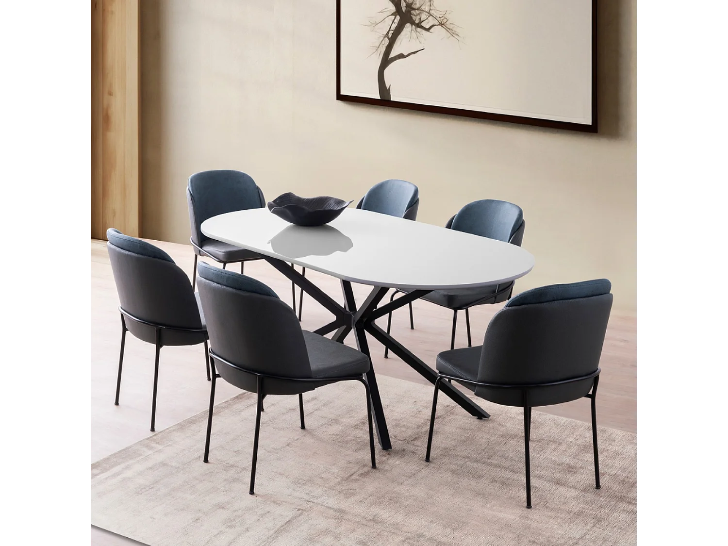 Table à manger 6 personnes gris et noir 180 cm KARVIA