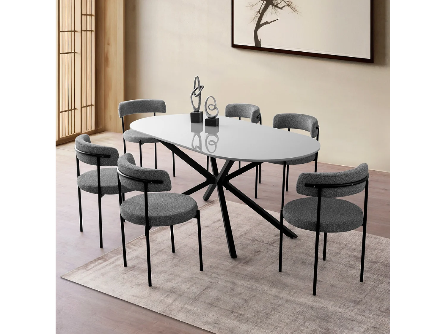 Table à manger 6 personnes gris et noir 180 cm KARVIA