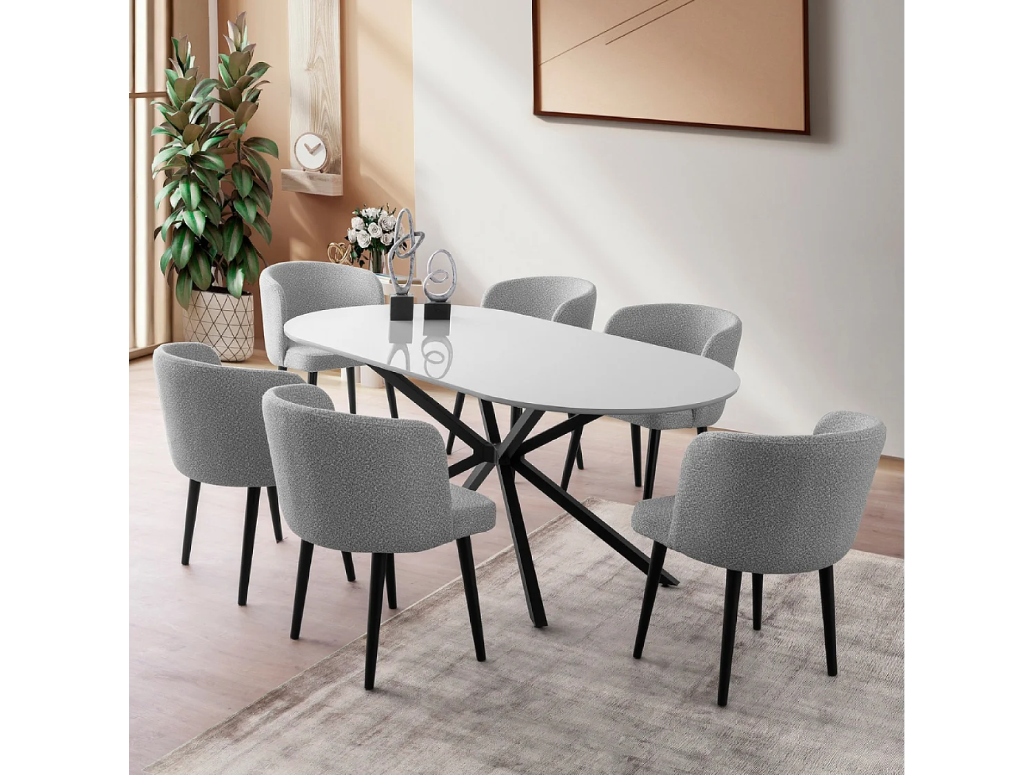 Table à manger 6 personnes gris et noir 180 cm KARVIA