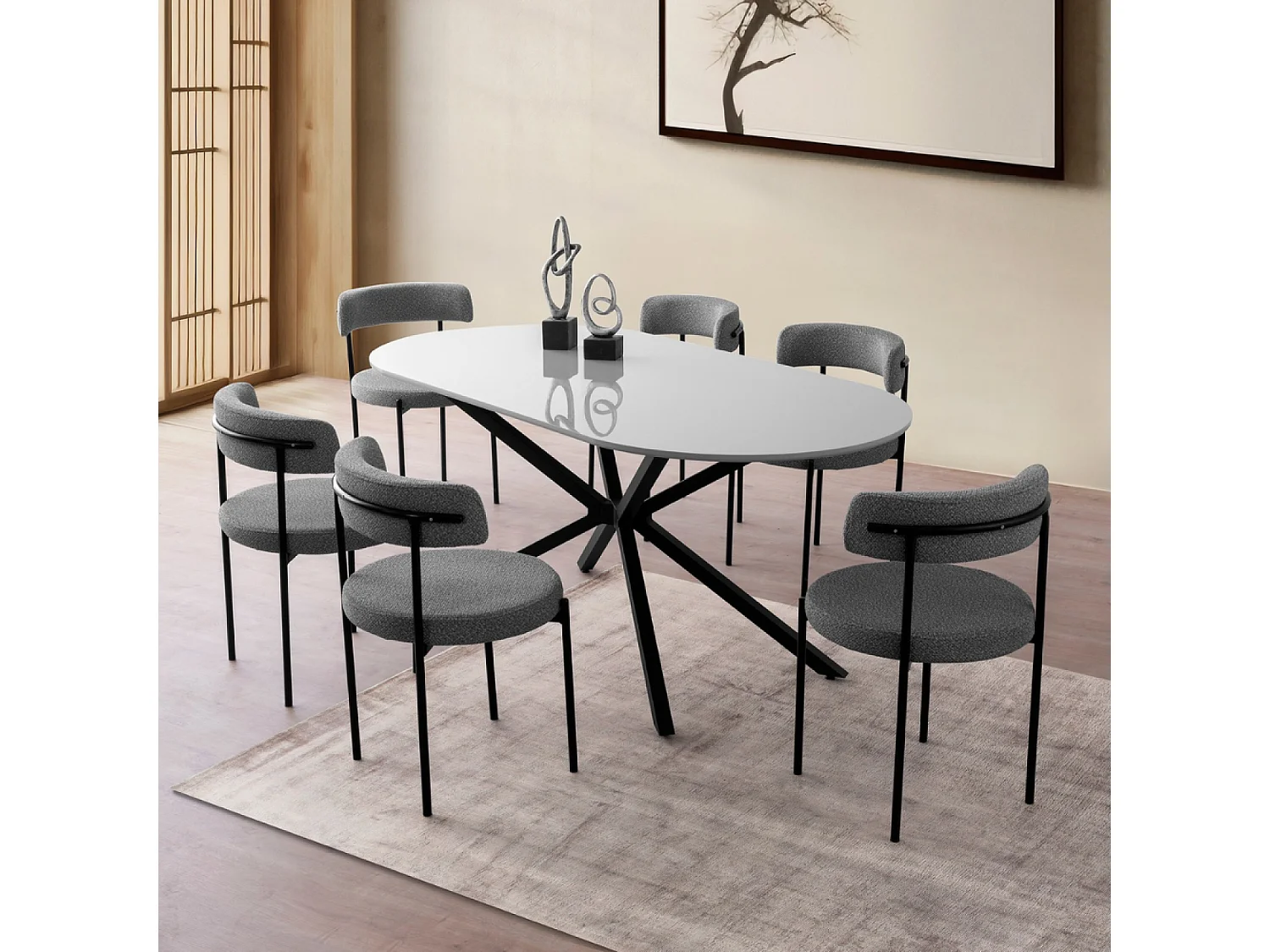 Mesa de jantar para 6 pessoas cinza e preto 180 cm KARVIA - Estilo Contemporâneo Moderno