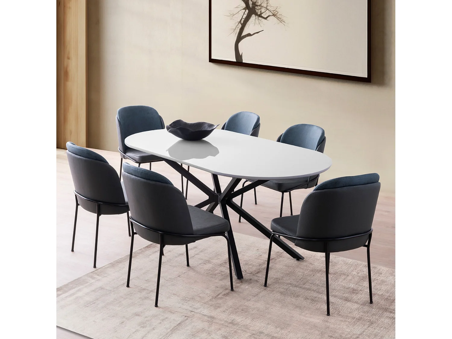 Mesa de jantar para 6 pessoas cinza e preto 180 cm KARVIA - Estilo Contemporâneo Moderno