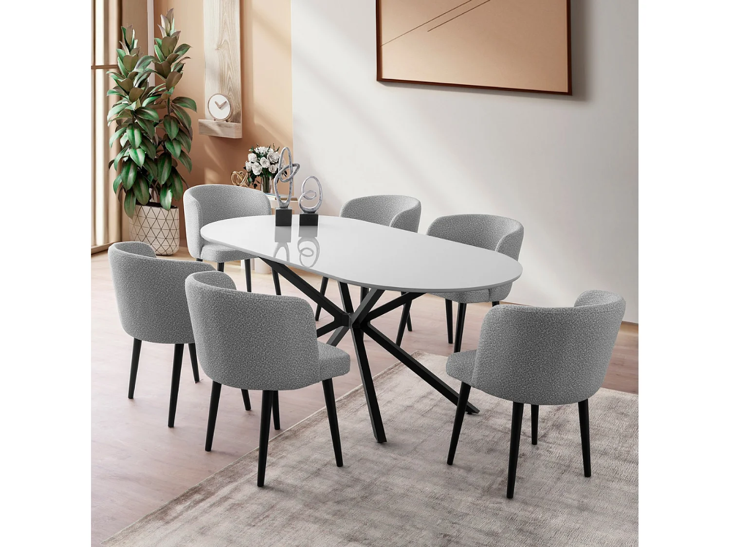 Mesa de jantar para 6 pessoas cinza e preto 180 cm KARVIA - Estilo Contemporâneo Moderno
