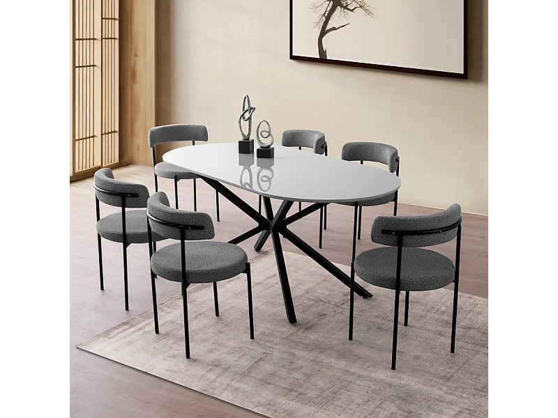 Table à manger 6 personnes gris et noir 180 cm KARVIA