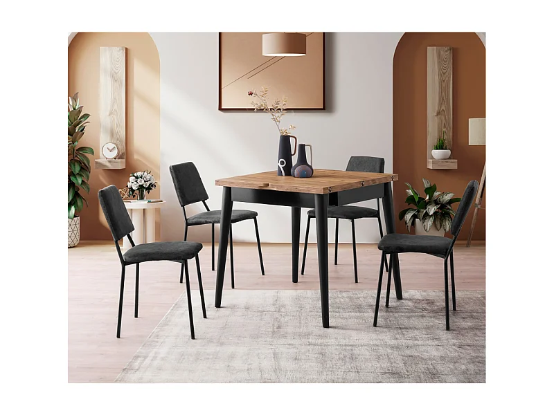 Ausziehbarer Esstisch für 4 Personen in Schwarzem Marmoreffekt 80 cm industrieller Stil