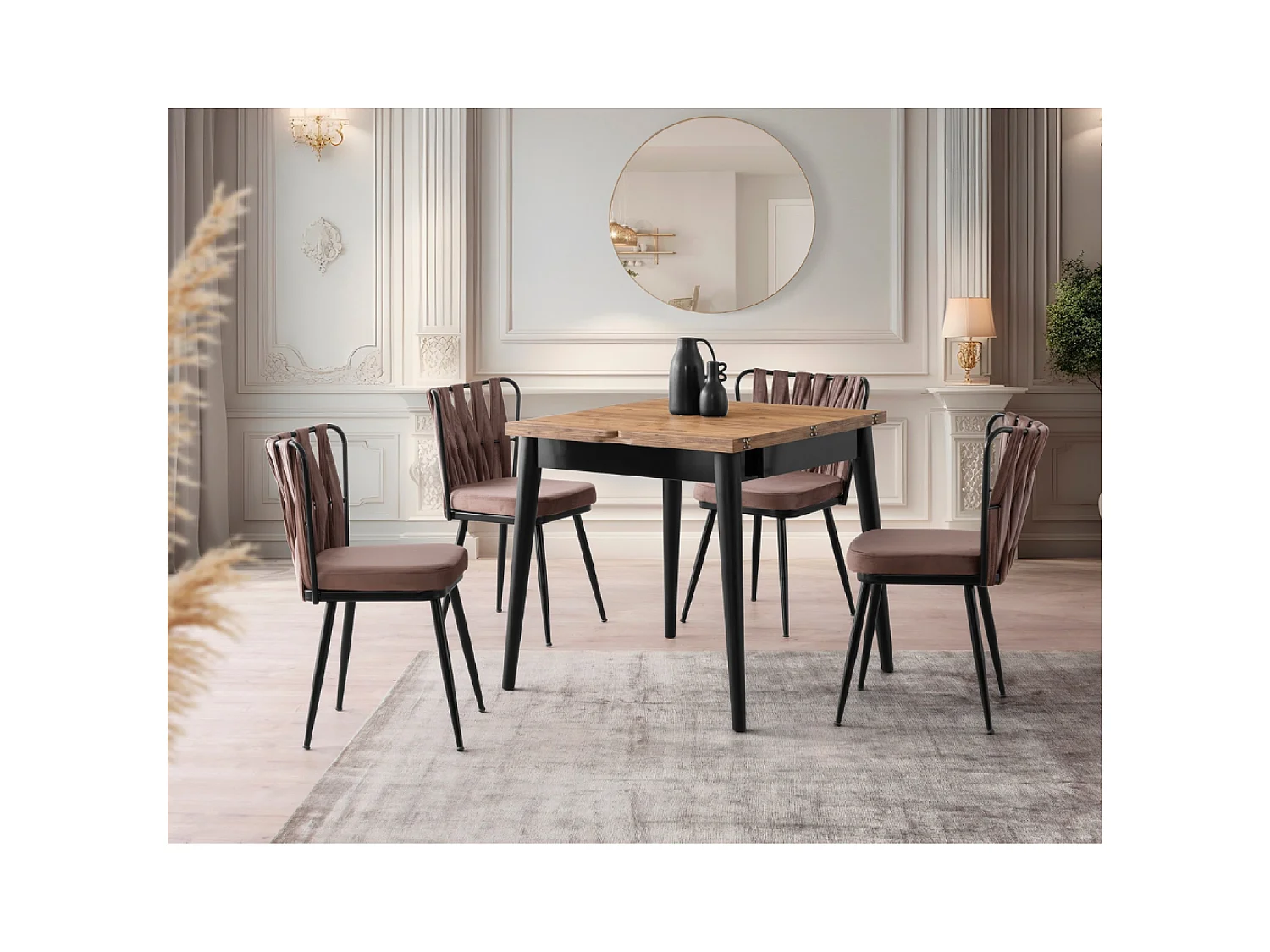 Table à manger extensible 4 personnes style industriel bois et noir 80 cm PALLINI