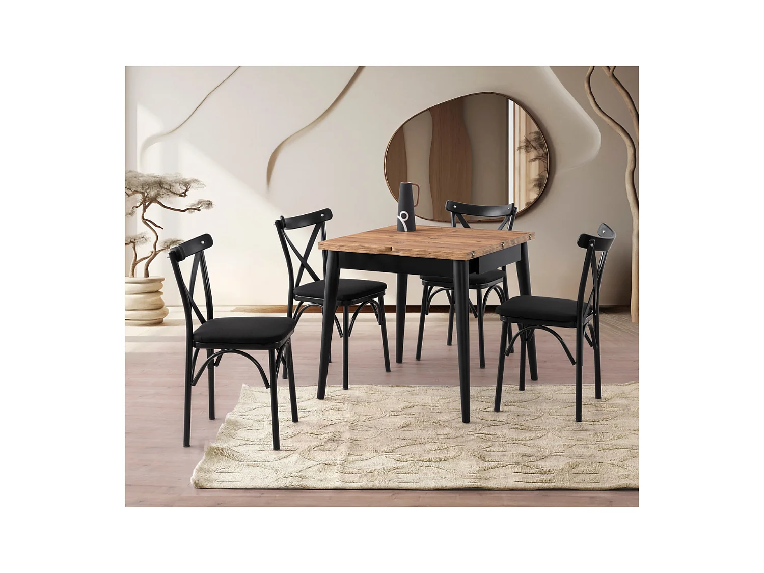 Table à manger extensible 4 personnes style industriel bois et noir 80 cm PALLINI
