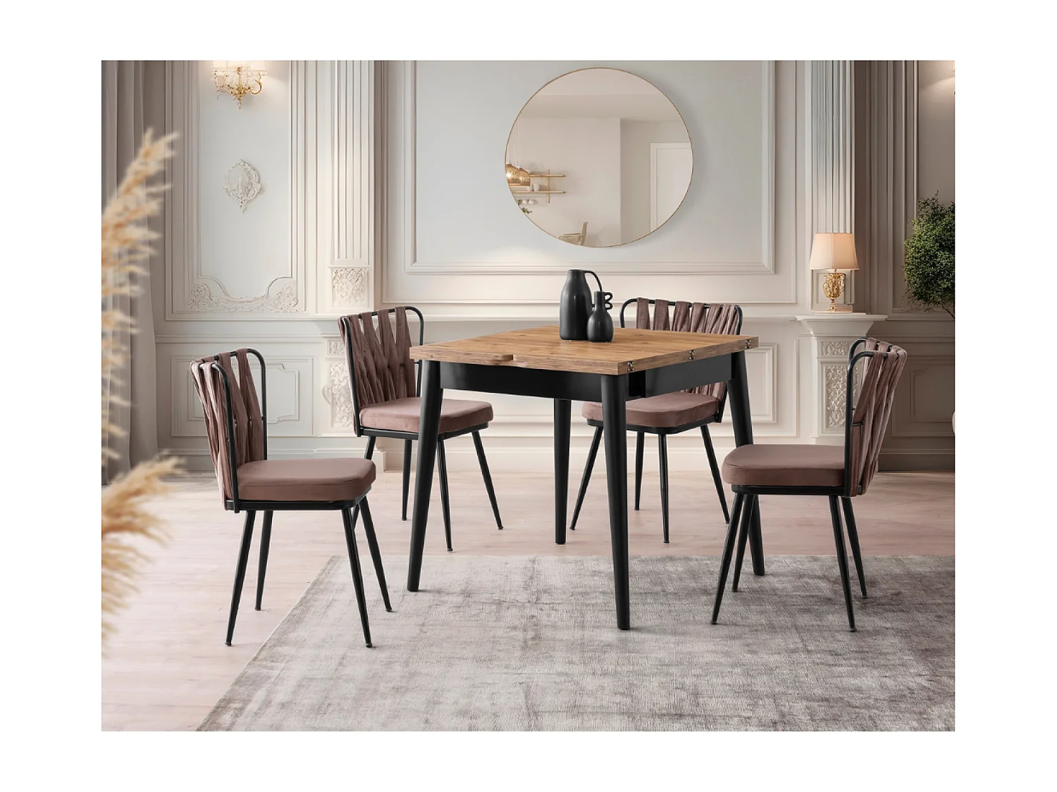 Table à manger extensible 4 personnes style industriel bois et noir 80 cm PALLINI