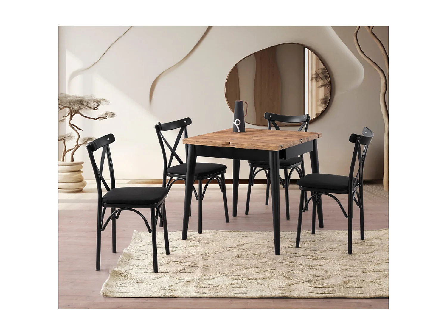 Table à manger extensible 4 personnes style industriel bois et noir 80 cm PALLINI