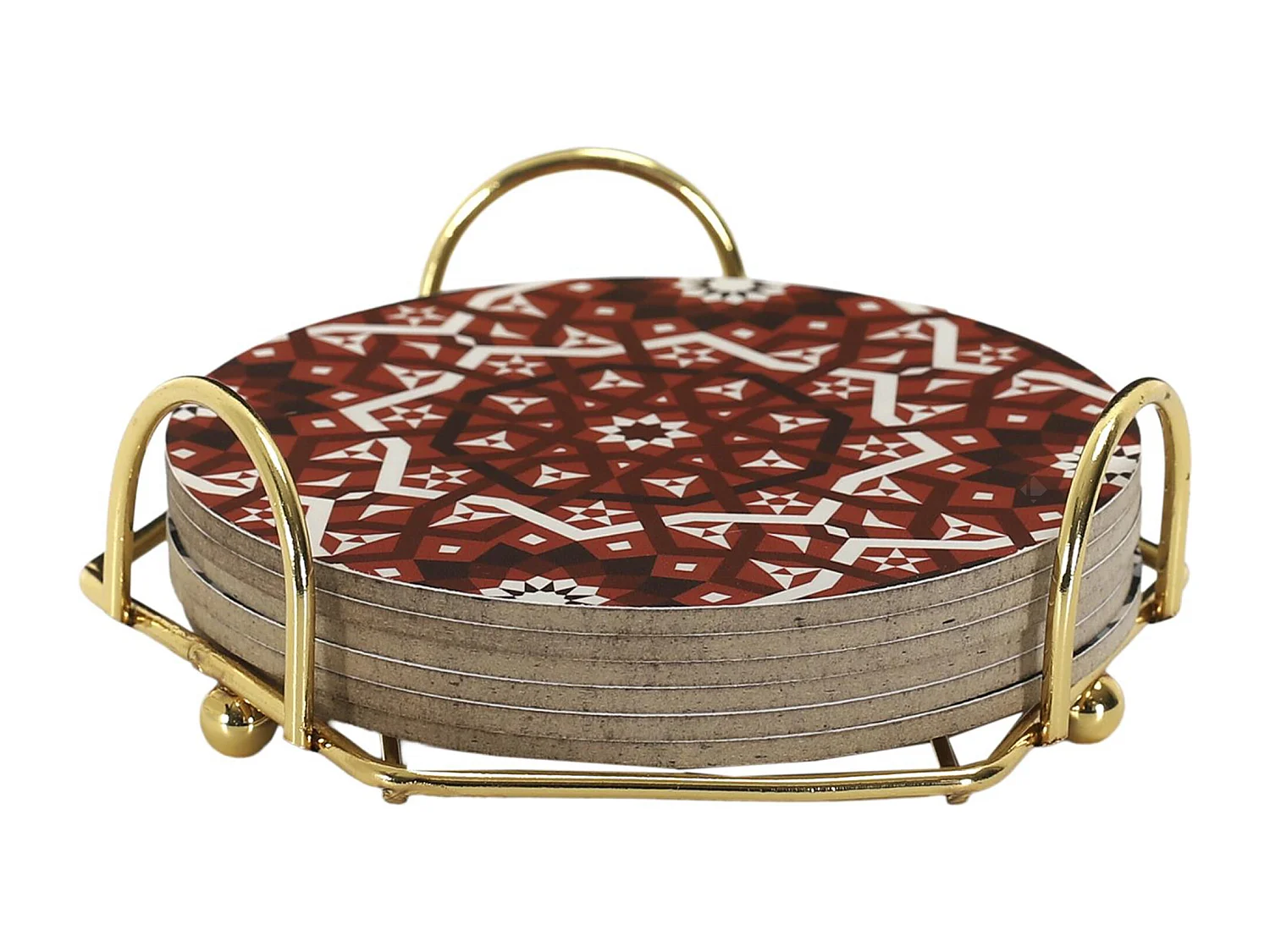 Lot de 6 dessous de verre en bois avec son support en métal 10 cm MEDINA marron